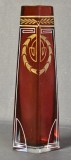 Vaza Josef Riedel Art Nouveau / Jungendstil sticla rosie / rubin - pictata manual cu email si aur coloidal - cca.1890