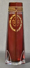 Vaza Josef Riedel Art Nouveau / Jungendstil sticla rosie / rubin - pictata manual cu email si aur coloidal - cca.1890
