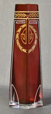 Vaza Josef Riedel Art Nouveau / Jugendstil sticla rosie / rubin - pictata manual cu email si aur coloidal - cca.1890 foto