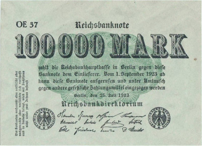 1923 (25 VII), 100.000 mark (P-91a) - Germania - stare UNC! foto