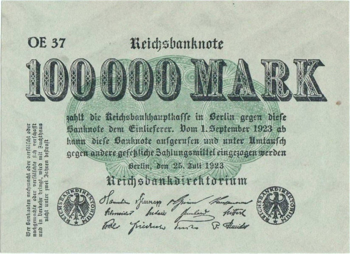 1923 (25 VII), 100.000 mark (P-91a) - Germania - stare UNC!