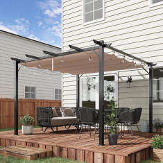 Outsunny Foisor Pergola de Gradina 3x3 m cu Acoperis Retractabil