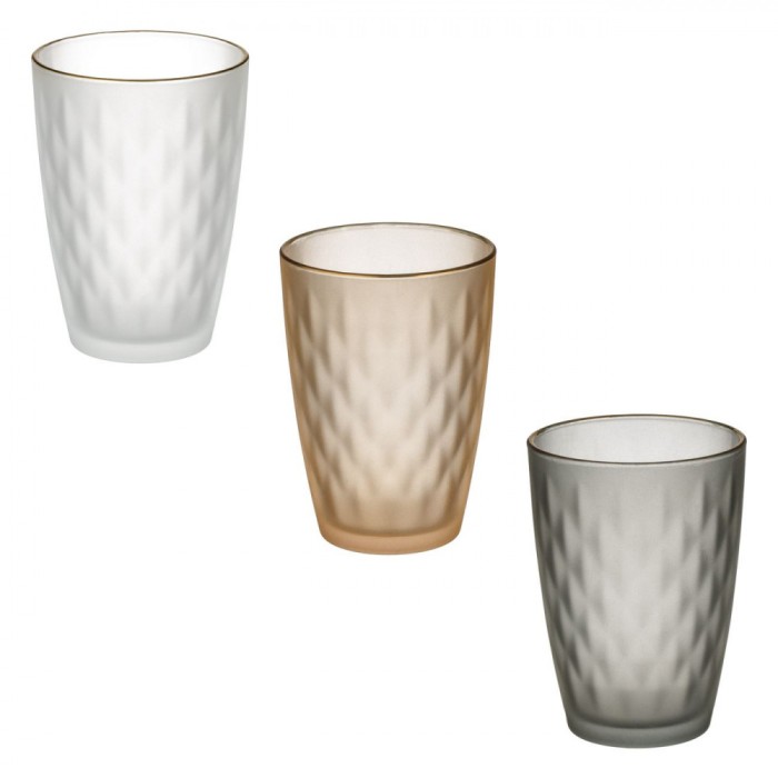 Pahare Sticlă, Model Luxury, Set 3 Buc, Textură Mată, Multicolor, Margine Aurie, Capacitate 400 ml