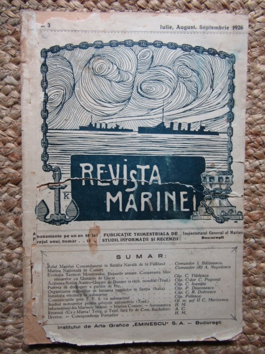 REVISTA MARINEI NR. 3 IULIE,AUGUST,SEPTEMBRIE 1926