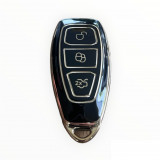 Husa Cheie Auto Ford Kuga, Neagra cu contur auriu, Smartkey, Tpu AutoProtect KeyCars, Oem