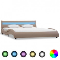 Cadru de pat cu LED, cappuccino, 120 x 200 cm, piele ecologica foto