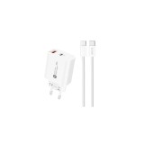 &Icirc;ncărcător de perete A6MaxL 20W USB-A USB-C cu cablu USB-C - USB-C de 1m - alb