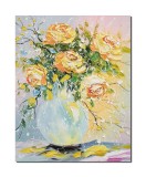 Cumpara ieftin Tablou pictat manual, Vaza cu trandafiri galbeni, stilizati, 50x40cm ulei pe panza in cutit efect 3D, gata de agatat pe perete