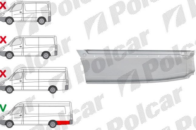 Segment reparatie aripa spate MERCEDES SPRINTER, 07.2006-06.2018, VW CRAFTER (2E), 12.2005-04.2017, partea stanga, metal galvanizat; in spatele rotii