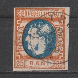 25 Bani Carol cu Favoriti LP28 emisiunea III 1869 cu valori in &quot;BANI&quot;, Stampilat