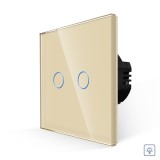 Intrerupator dublu cu variator touch din sticla aurie Luxion