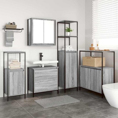 vidaXL Set de mobilier pentru baie cu raft 5 pcs Gri 76.5 x 35 x 95 cm foto
