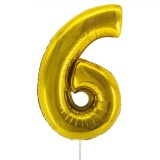 Balon Petrecere, Nr. 6, Culoare Auriu Metalizat, Dimensiuni 23 cm, Folie Aluminiu