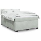 VidaXL Pat box spring cu saltea, gri deschis, 140x200 cm, catifea