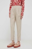 Sisley pantaloni femei, culoarea bej, fason tigareta, high waist