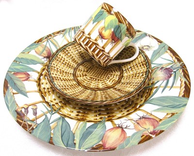 SET MIC DEJUN PORTELAN LIMOGES FRANTA DESIGN LAURE JAPY MODEL MARCHE AUX HERBES CEASCA CAFEA SI FARFURII foto