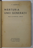 MARTURIA UNEI GENERATII de F. ADERCA , MASTI de MARCEL IANCU , 1929