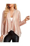 Jachetă cu paiete pentru femei, deschisă &icirc;n față, cu m&acirc;neci lungi, cardigan elegant sclipitor, bolero de petrecere, auriu roz, XL