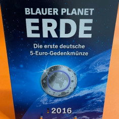 GERMANIA 2016 -5x5 euro“Planeta albastra -Pamant “CuNi25/ blue polymer/BU folder