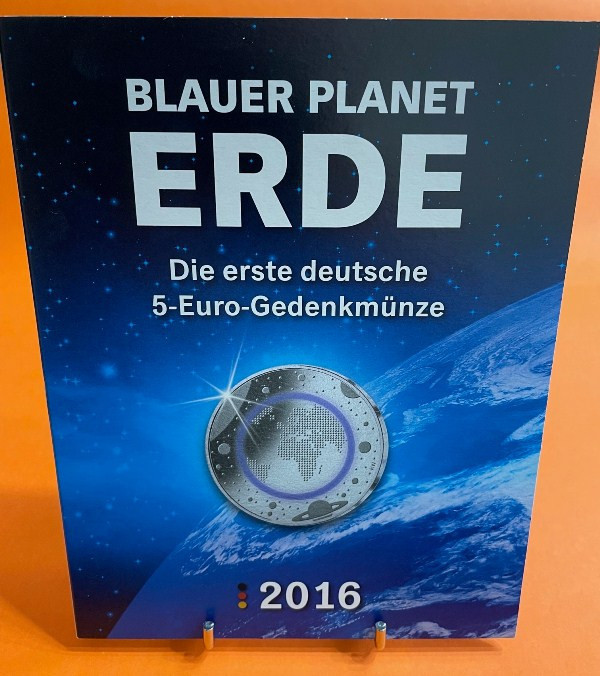 GERMANIA 2016 -5x5 euro&ldquo;Planeta albastra -Pamant &ldquo;CuNi25/ blue polymer/BU folder