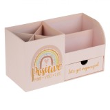 Organizator Birou, Model Positive Mind-Vibes-Life, Compartimente 4, Sertar Note, Roz, 22x10.5x12.5cm