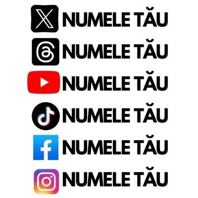 Set Stickere Personalizate cu Nume Social Media , Facebook, Instagram, TikTok, YouTube, Threads, X (Twitter) foto