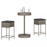 VidaXL Set mobilier bar de grădină, cu perne, 3 piese, gri, poliratan