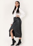 Fusta midi din piele ecologica Negru mat LC215 M9