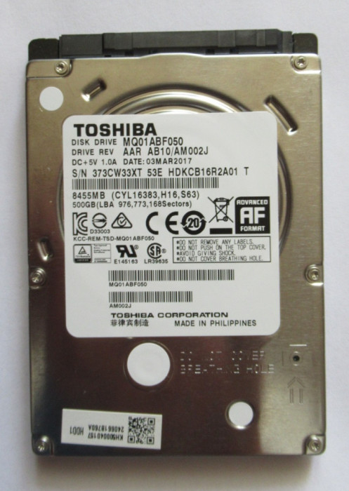 HDD Toshiba model MQ01ABF050 500gb laptop