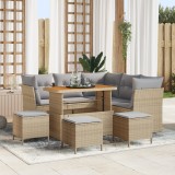 Set Canapea Grădină vidaXL cu Perne Bej Ratan Poliester Acacia, Set Dining Grădină vidaXL cu Perne Bej Ratan Poliester Acacia