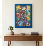 Tablou decorativ cu ilustrație japoneză și ramă albastră