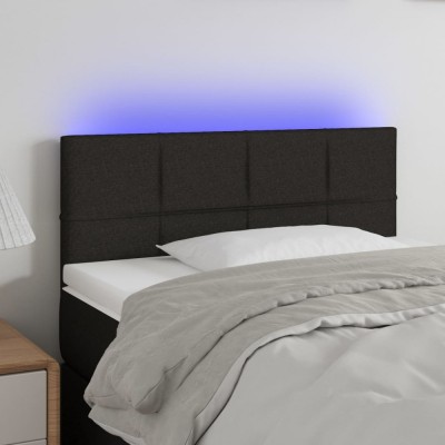vidaXL Tăblie de pat cu LED, negru, 90x5x78/88 cm, textil 3121596 foto