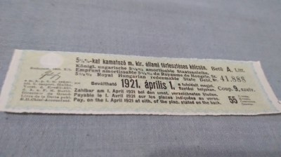 CUPOANE /BON DE TREZORERIE CU REDUCERE 1921 UNGARIA foto