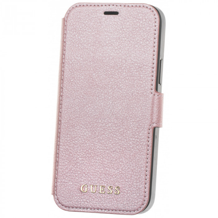 Husa Piele Guess IriDescent pentru Apple iPhone 12 mini, Roz GUFLBKSP12SIGLRG