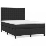 Cumpara ieftin Pat box spring cu saltea, negru, 140x190 cm, piele ecologica