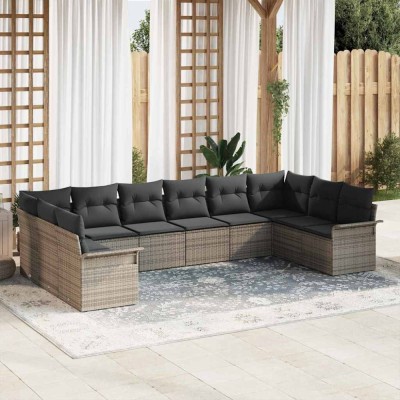 vidaXL Set de canapele pentru grădină cu pernă 10 pcs Gri Rattan poli 3345539 foto