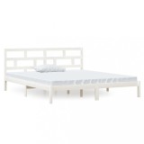 Cumpara ieftin Cadru de pat dublu, alb, 135x190 cm, lemn masiv