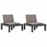Set 2 Șezlonguri Gradina vidaXL Antracit cu Perne Maro, Plastic Rezistent, 78x78x70cm, Fara Asamblare