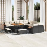 Set canapele gradină vidaXL, 13 piese, cu perne, negru, poli ratan, acacia, Set dining gradină vidaXL, 3 piese, cu perne, negru, poli ratan, acacia
