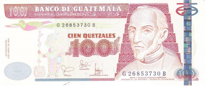 Bancnota Guatemala 100 Quetzales 2001 - P104 UNC foto