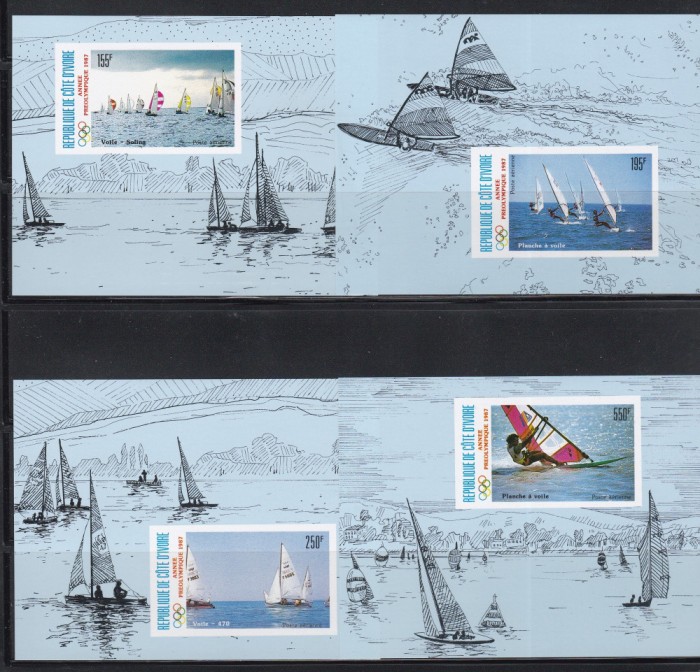 Coasta de Fildes 1987 - Jocurile Olimpice - Seul - Navigație, 4 Colite NDT, RARE
