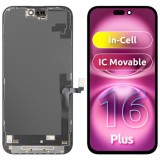 Display cu Touchscreen JK pentru Apple iPhone 16 Plus, cu Rama, Versiune LCD In-Cell IC Movable, Negru