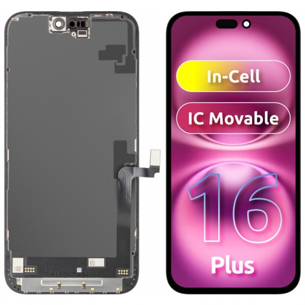 Display cu Touchscreen JK pentru Apple iPhone 16 Plus, cu Rama, Versiune LCD In-Cell IC Movable, Negru