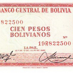 M1 - Bancnota foarte veche - Bolivia - 100 pesos bolivianos - 1962