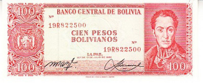 M1 - Bancnota foarte veche - Bolivia - 100 pesos bolivianos - 1962 foto