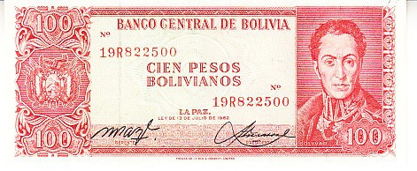 M1 - Bancnota foarte veche - Bolivia - 100 pesos bolivianos - 1962