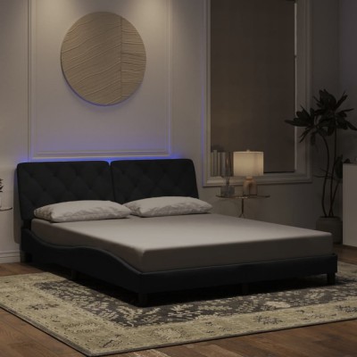 vidaXL Cadru de pat cu lumini LED, negru, 160x200 cm, catifea 3213863 foto