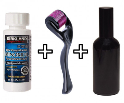 Minoxidil Kirkland 5%, 1 Luna Aplicare +Dermaroller + Dezinfectant Dermaroller, Tratament Pentru Barba / Scalp foto