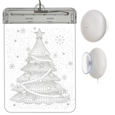 Decorațiune LED Vitraliu, Model Pom de Crăciun, Lumina Alb Cald, 17x11.5 cm, Inclus Ventuză pentru Fixare foto