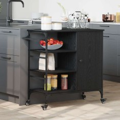 vidaXL Troler de Bucătărie Stejar negru 87.5 x 38.5 x 84.5 cm